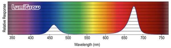Plants respond best to light in the 450 nm and 660 nm ranges